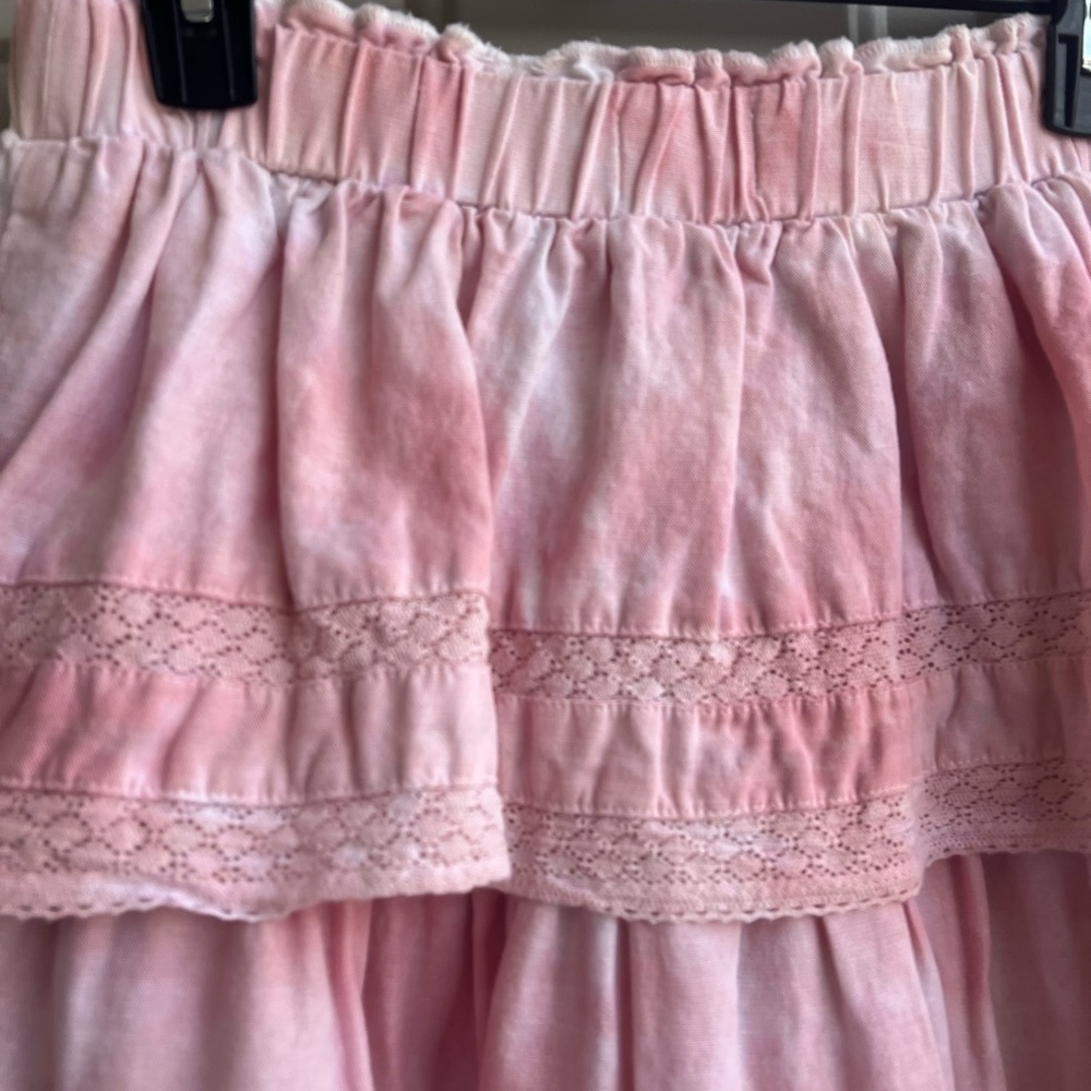Chelsea & Violet Linen Blend Pink Cottagecore Tiered Lace Mini Skirt Size M - Picture 6 of 7